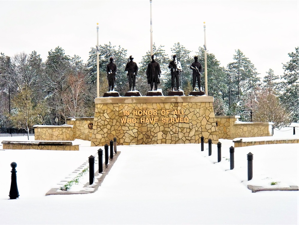 April snow at Fort McCoy's Veterans Memorial Plaza