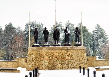 April snow at Fort McCoy's Veterans Memorial Plaza