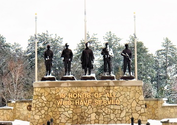 April snow at Fort McCoy's Veterans Memorial Plaza