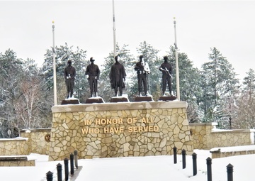 April snow at Fort McCoy's Veterans Memorial Plaza