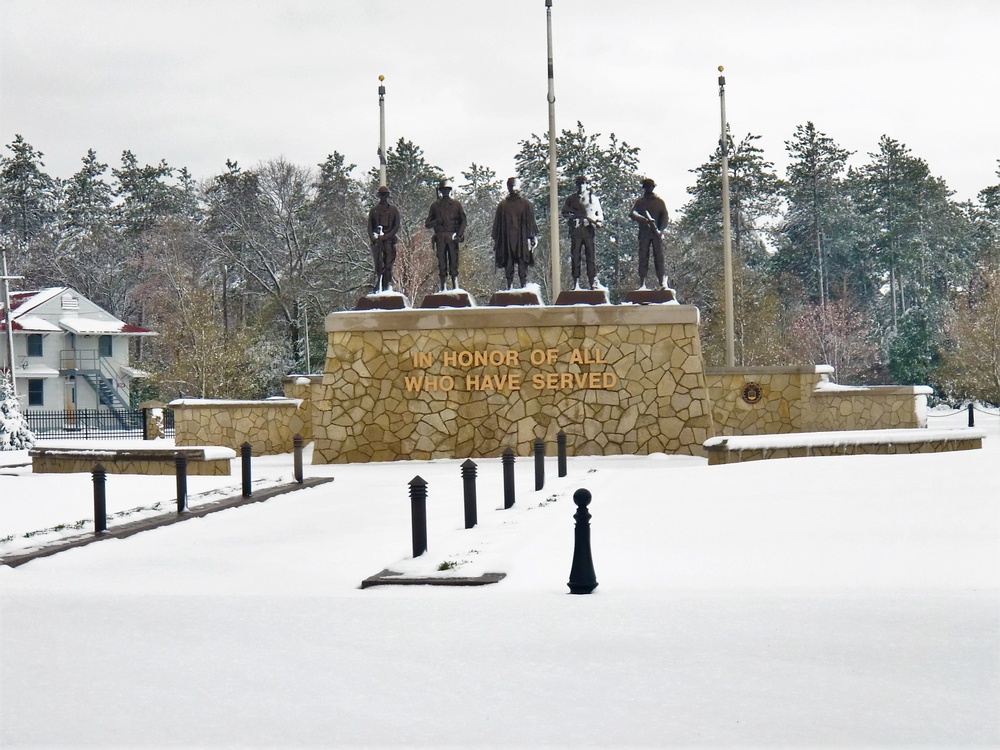 April snow at Fort McCoy's Veterans Memorial Plaza