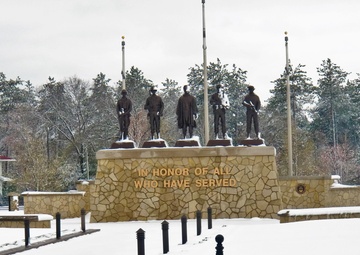 April snow at Fort McCoy's Veterans Memorial Plaza