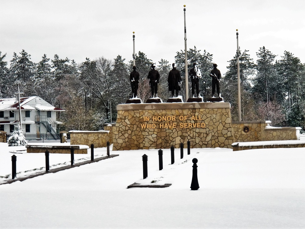 April snow at Fort McCoy's Veterans Memorial Plaza