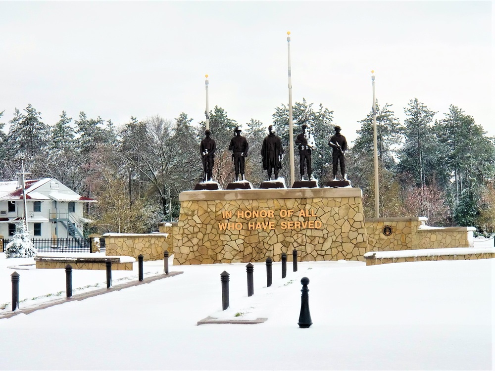 April snow at Fort McCoy's Veterans Memorial Plaza