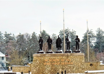 April snow at Fort McCoy's Veterans Memorial Plaza
