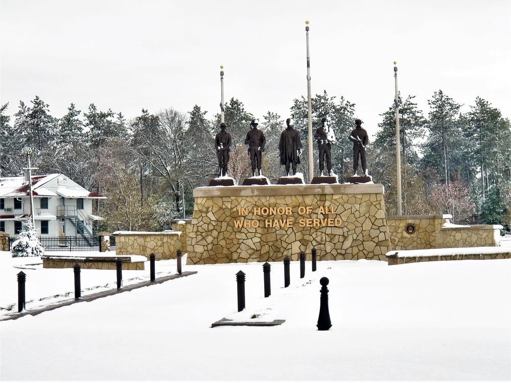 April snow at Fort McCoy's Veterans Memorial Plaza