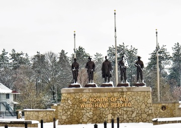 April snow at Fort McCoy's Veterans Memorial Plaza