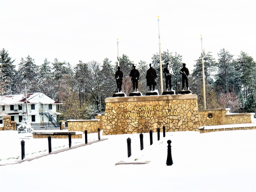 April snow at Fort McCoy's Veterans Memorial Plaza