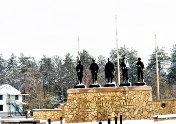 April snow at Fort McCoy's Veterans Memorial Plaza