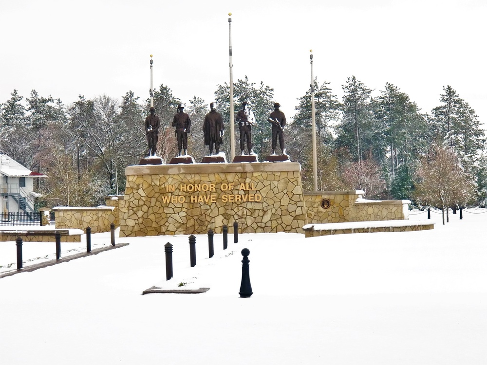 April snow at Fort McCoy's Veterans Memorial Plaza