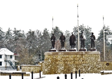 April snow at Fort McCoy's Veterans Memorial Plaza