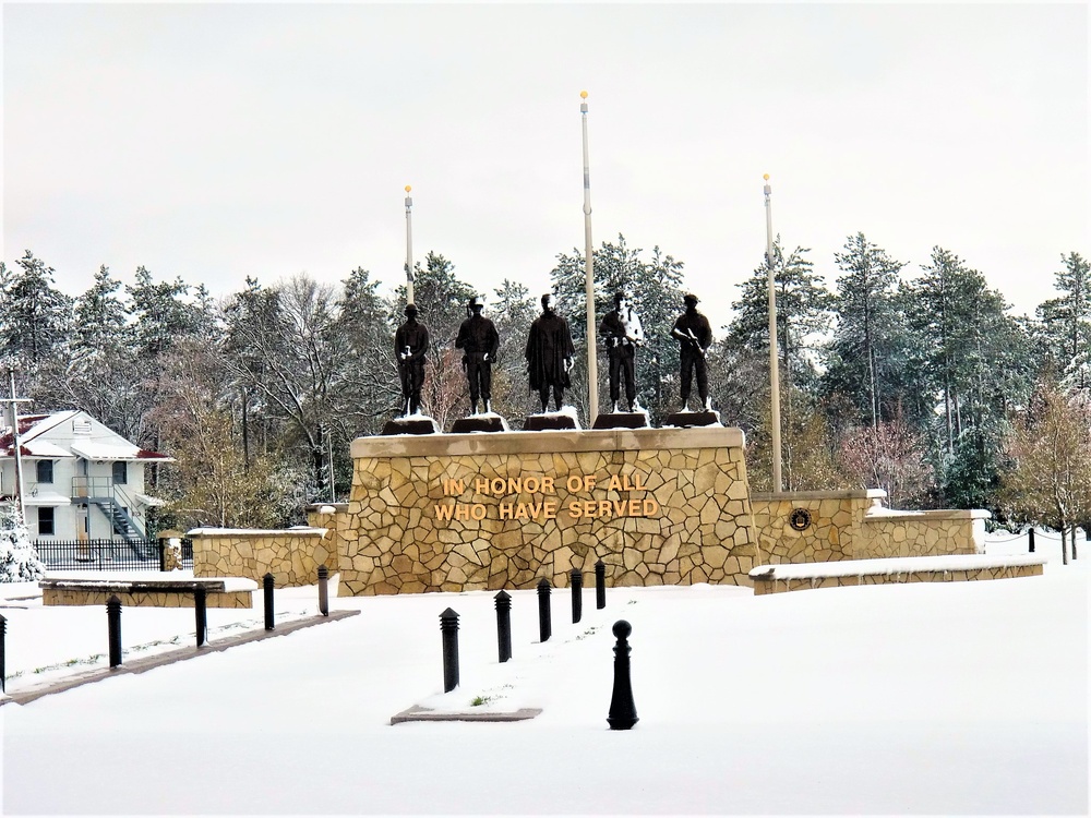 April snow at Fort McCoy's Veterans Memorial Plaza