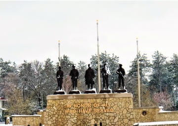 April snow at Fort McCoy's Veterans Memorial Plaza