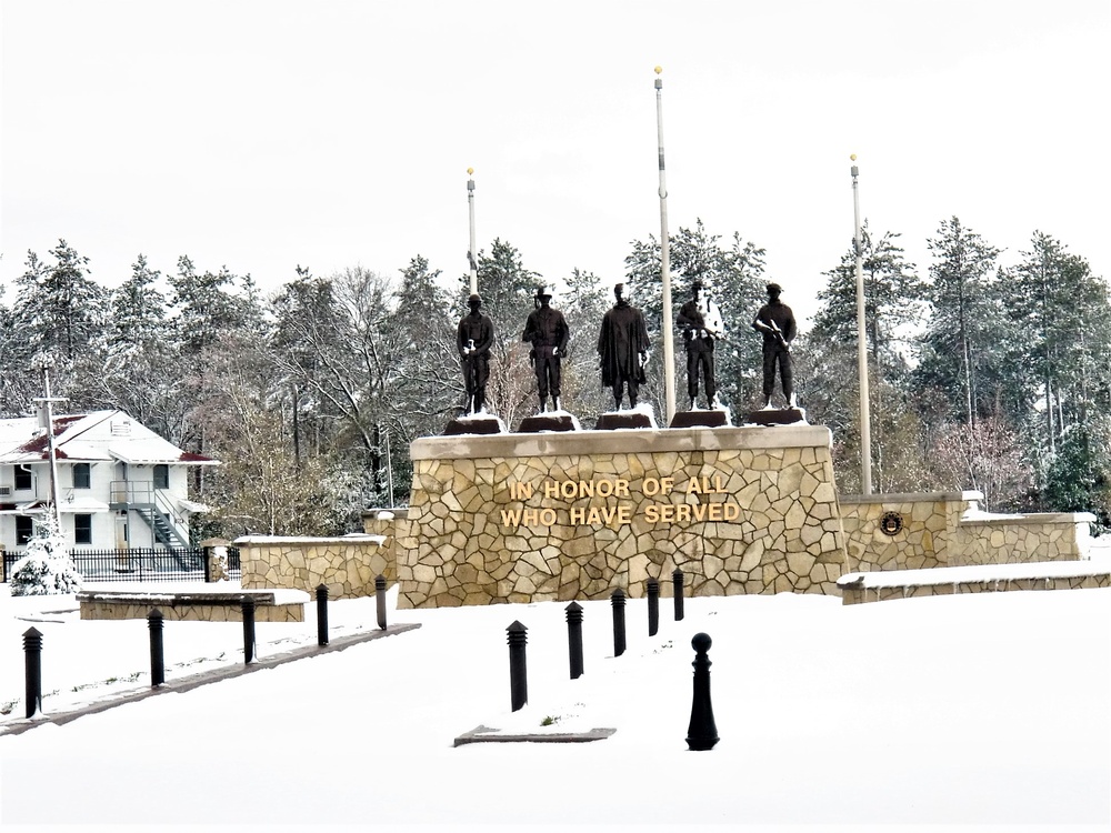 April snow at Fort McCoy's Veterans Memorial Plaza