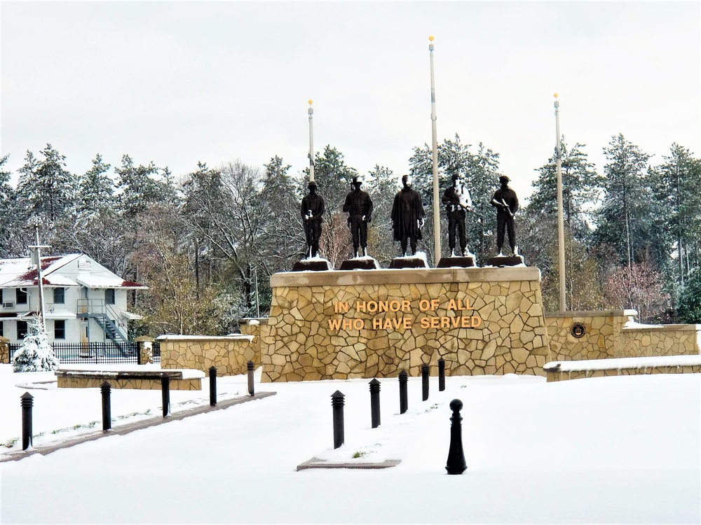 April snow at Fort McCoy's Veterans Memorial Plaza