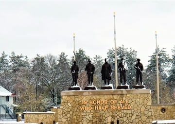 April snow at Fort McCoy's Veterans Memorial Plaza