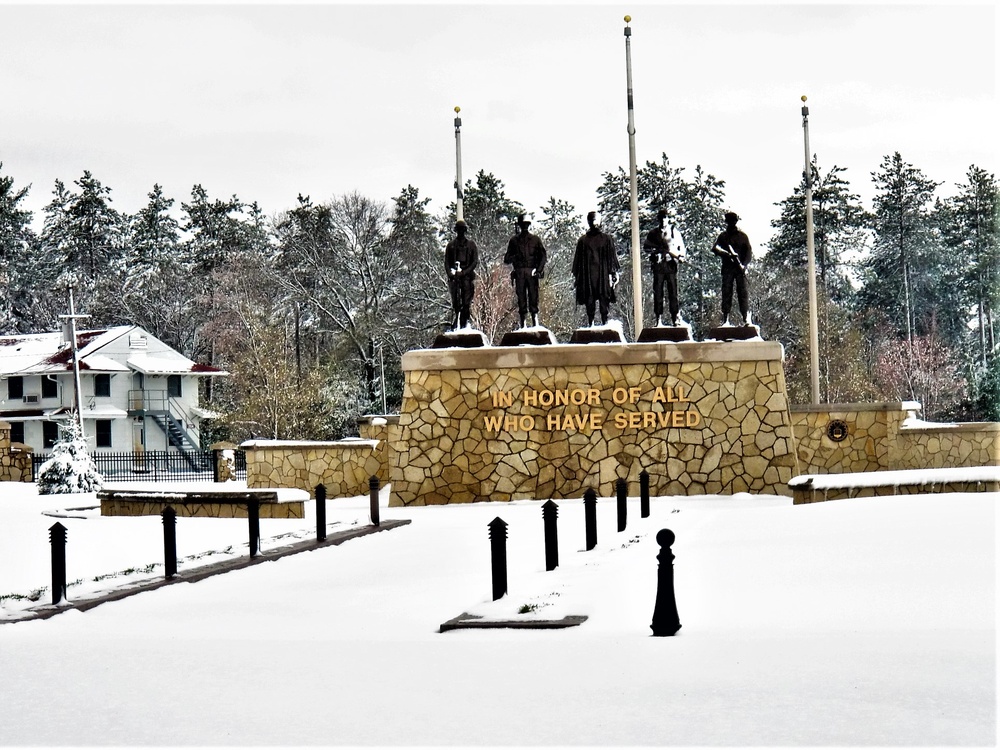 April snow at Fort McCoy's Veterans Memorial Plaza