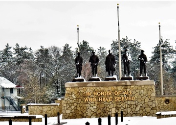 April snow at Fort McCoy's Veterans Memorial Plaza
