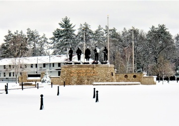 April snow at Fort McCoy's Veterans Memorial Plaza