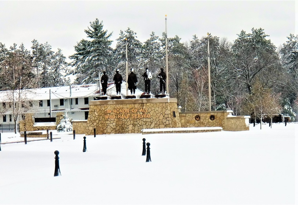 April snow at Fort McCoy's Veterans Memorial Plaza