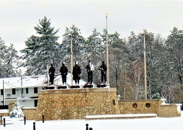 April snow at Fort McCoy's Veterans Memorial Plaza