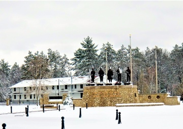 April snow at Fort McCoy's Veterans Memorial Plaza