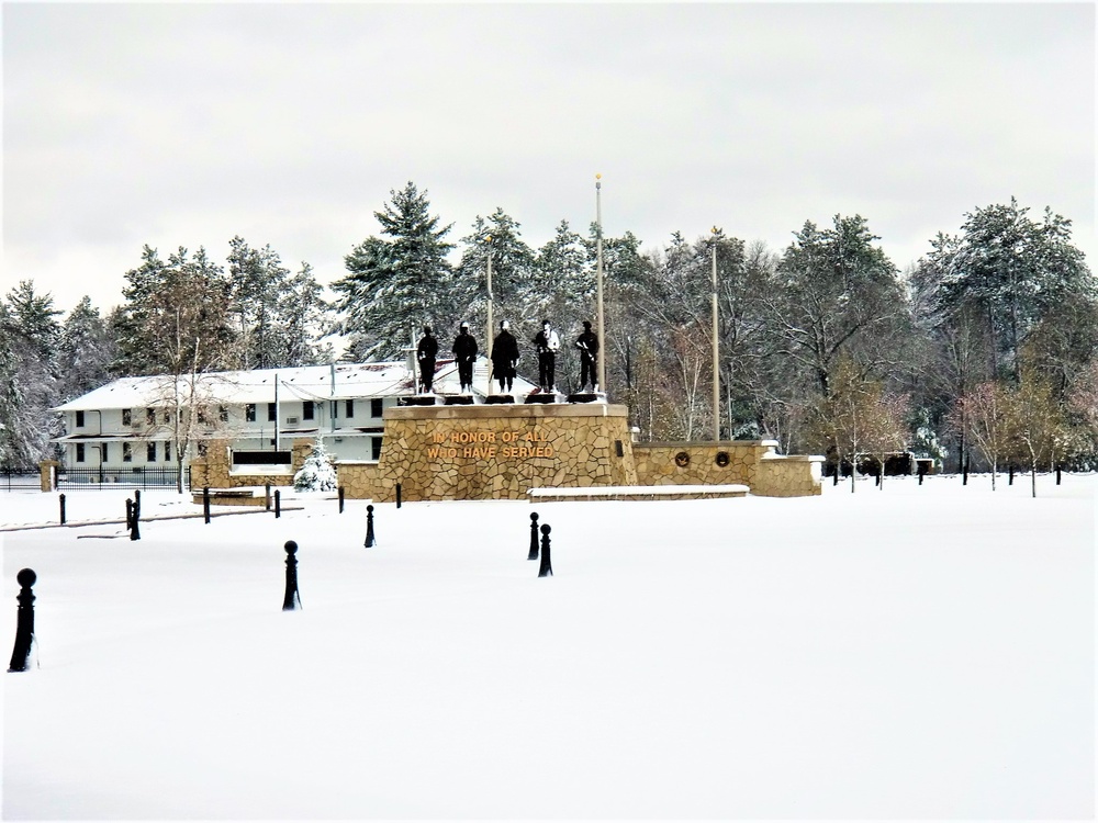 April snow at Fort McCoy's Veterans Memorial Plaza