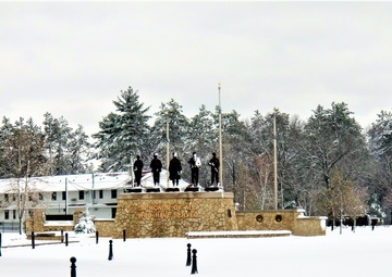 April snow at Fort McCoy's Veterans Memorial Plaza