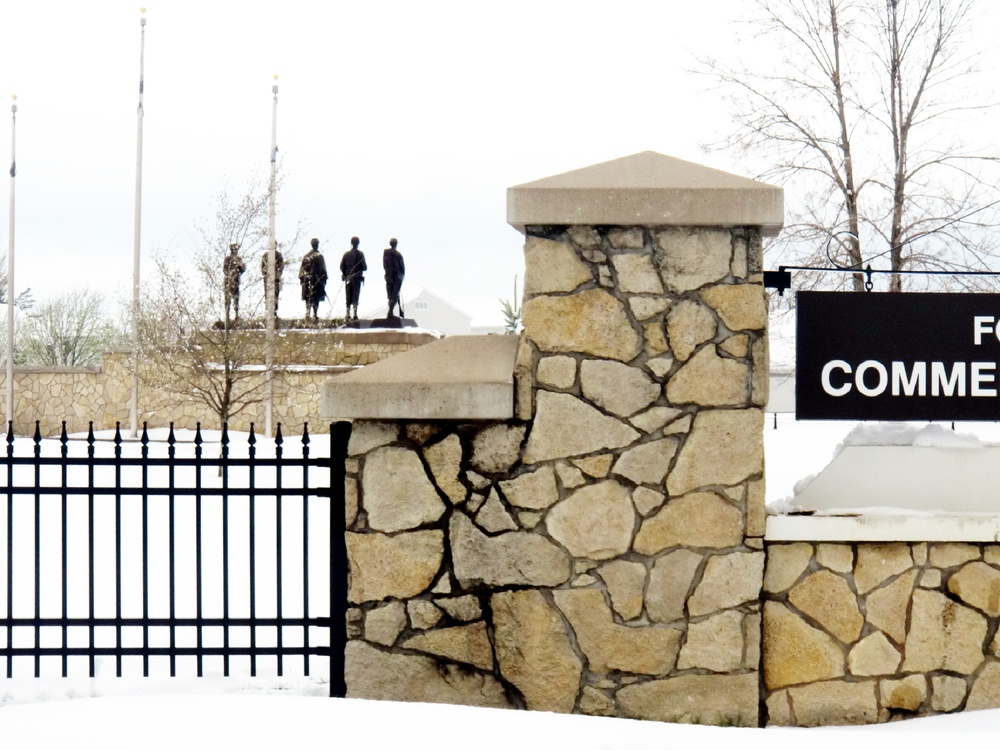 April snow at Fort McCoy's Veterans Memorial Plaza