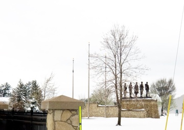 April snow at Fort McCoy's Veterans Memorial Plaza
