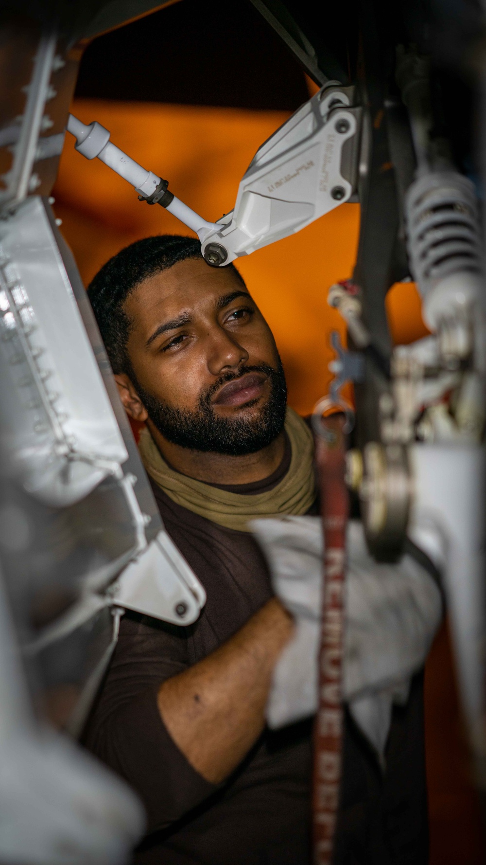 Strike Fighter Squadron (VFA) 97 Sailor Conducts Maintenance Aboard USS Carl Vinson (CVN 70)