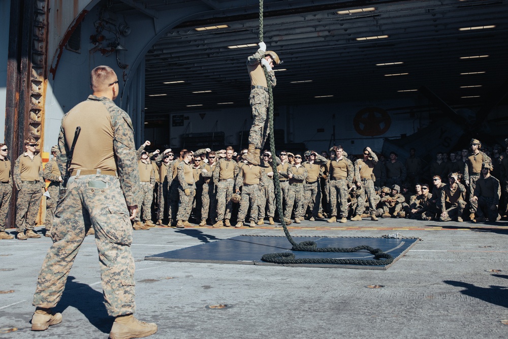 26th MEU Conducts Fast Rope Training Aboard USS Bataan