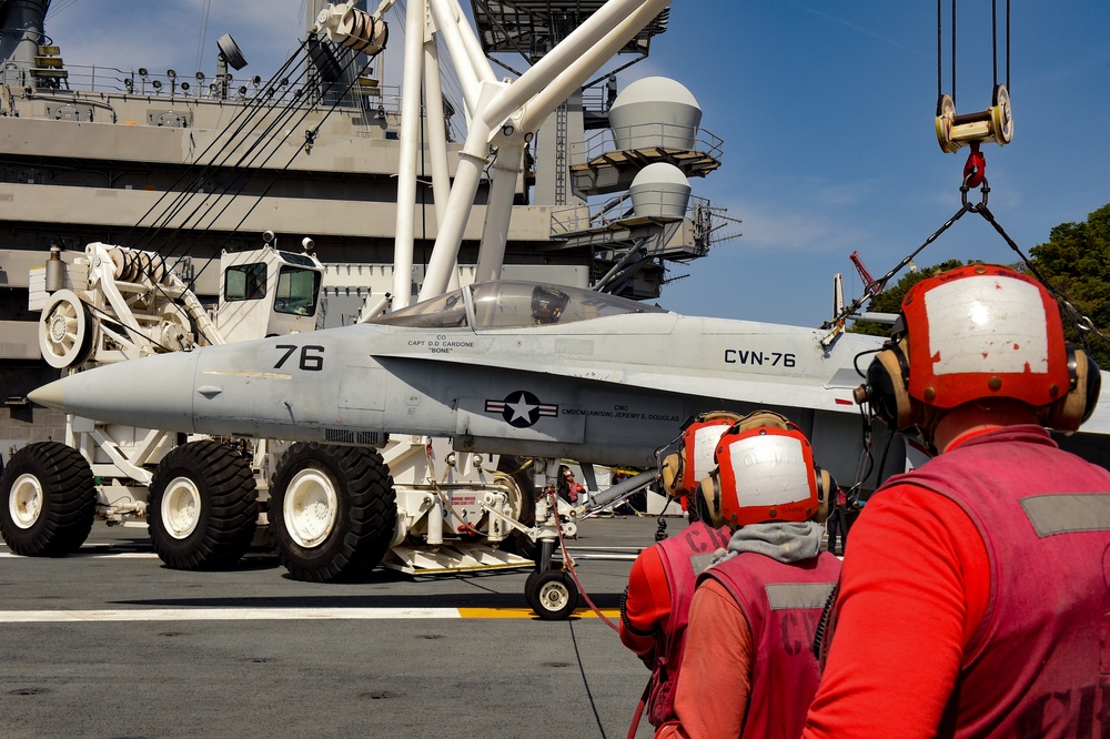 USS Ronald Reagan (CVN 76) Sailors conduct general quarters drill