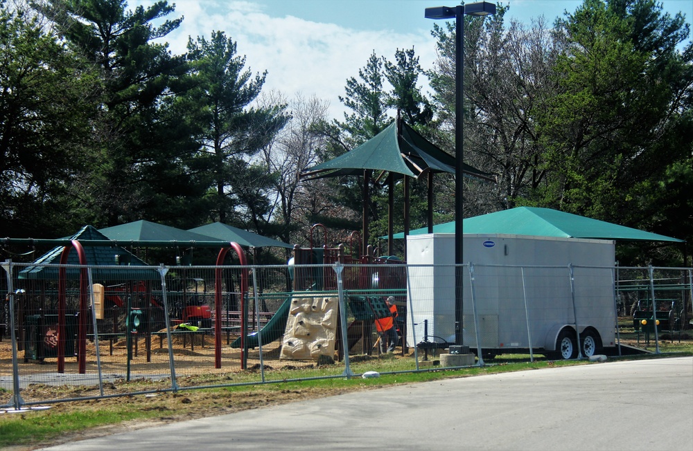 Floor replacement at Fort McCoy's Pine View Campground playground