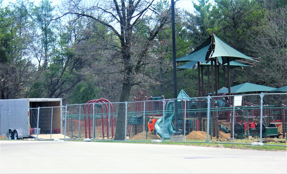 Floor replacement at Fort McCoy's Pine View Campground playground