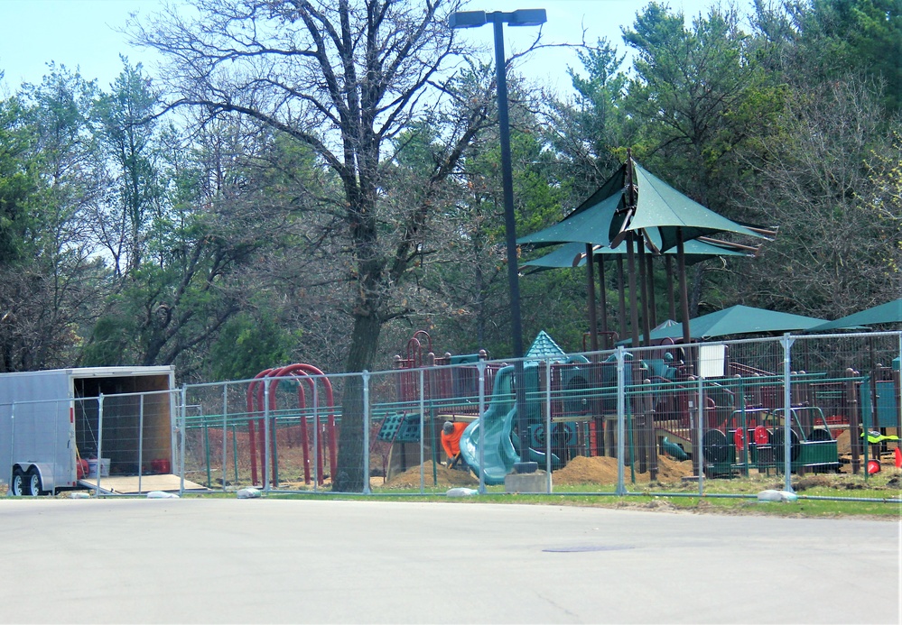 Floor replacement at Fort McCoy's Pine View Campground playground