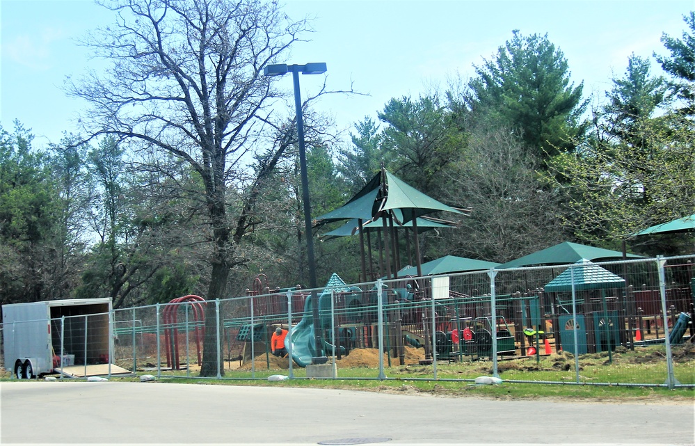 Floor replacement at Fort McCoy's Pine View Campground playground