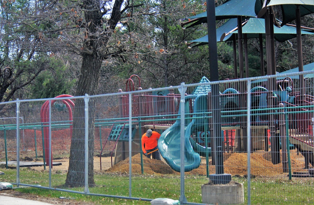 Floor replacement at Fort McCoy's Pine View Campground playground