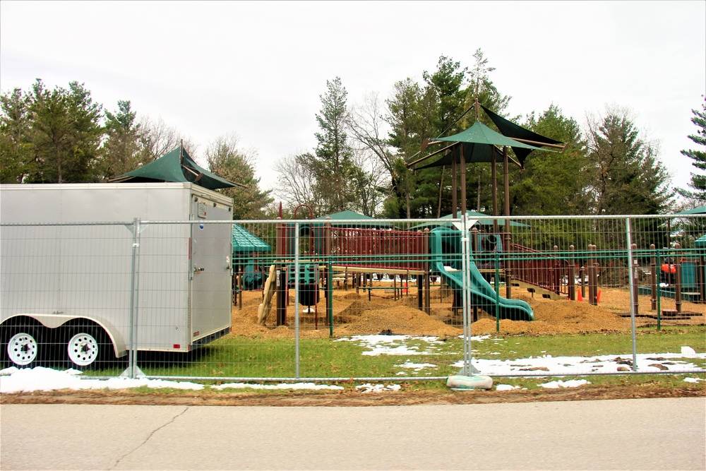 Floor replacement at Fort McCoy's Pine View Campground playground