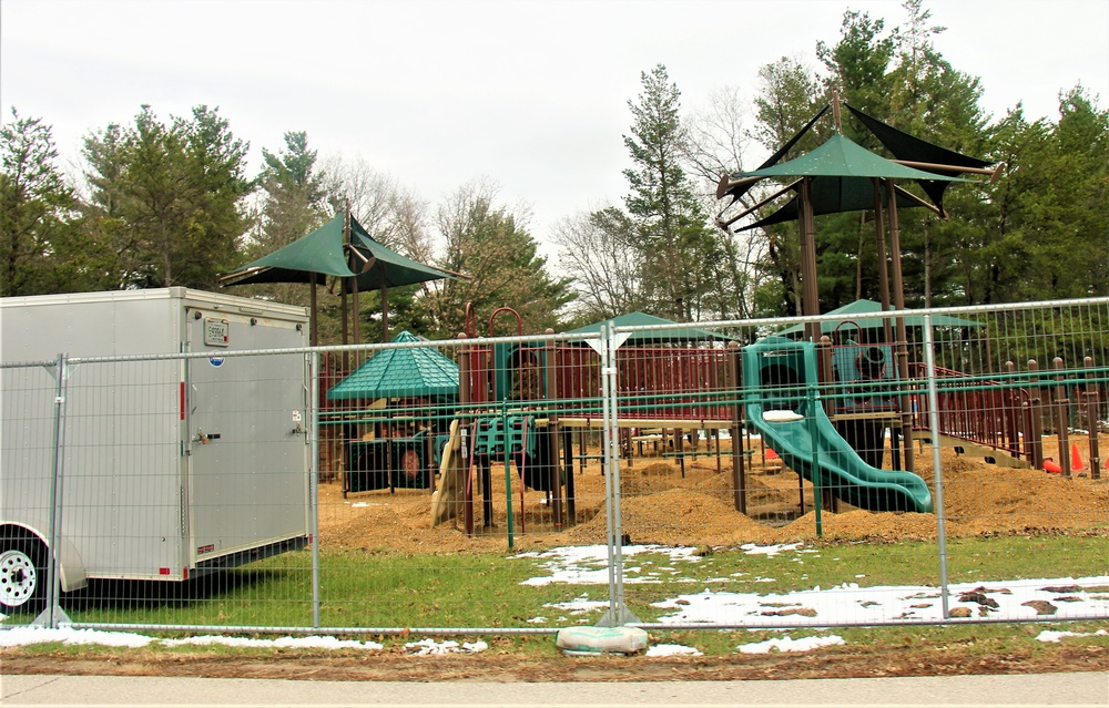 Floor replacement at Fort McCoy's Pine View Campground playground