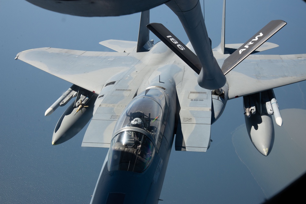 F-15E Strike Eagle Refuels during Southern Strike 2023