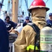Coast Guard, National Oceanic and Atmospheric Administration officer candidates and embarked foreign military personnel receive firefighting training aboard USCGC Eagle while underway in the Atlantic Ocean