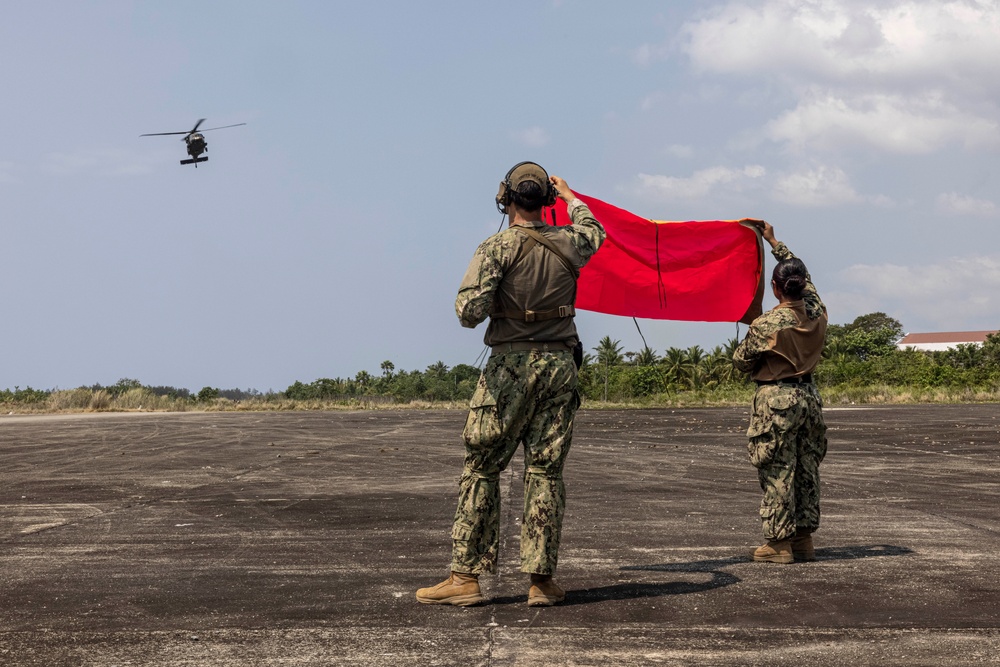 CJLOTS execute a MEDEVAC Drill, prepare for a convoy, and land a causeway ferry on the beach in preparation for Balikatan 23