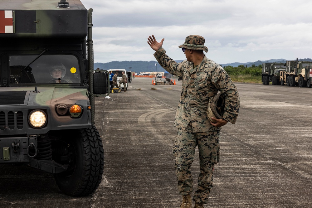 CJLOTS execute a MEDEVAC Drill, prepare for a convoy, and land a causeway ferry on the beach in preparation for Balikatan 23