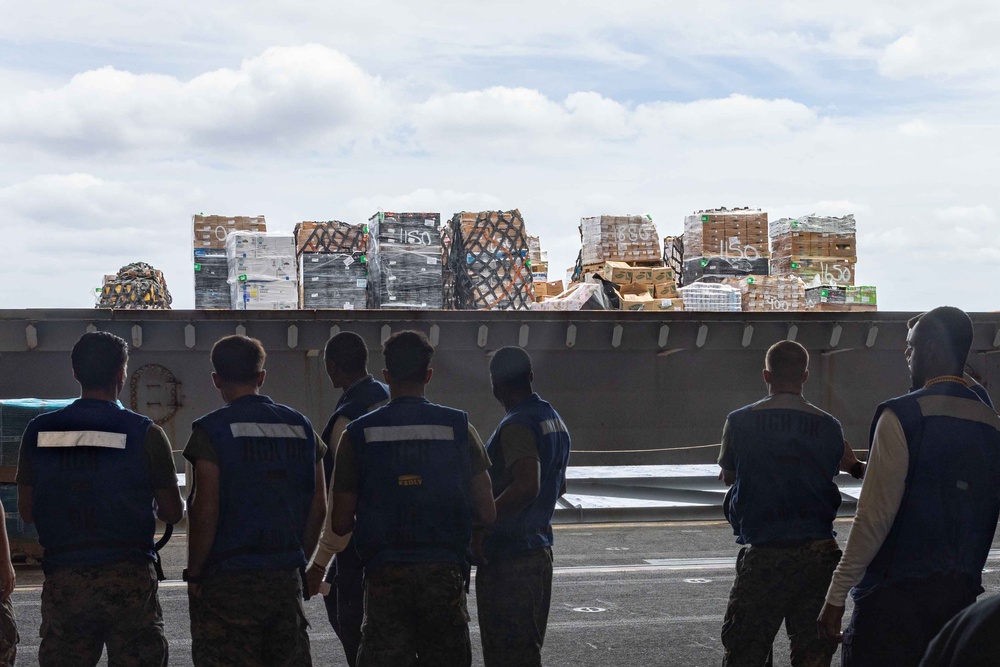 USS Bataan and 26th MEU Conduct Resupply At-Sea