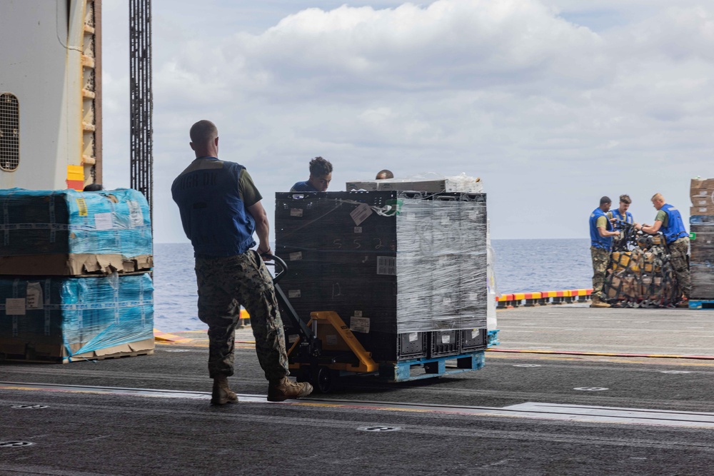 USS Bataan and 26th MEU Conduct Resupply At-Sea