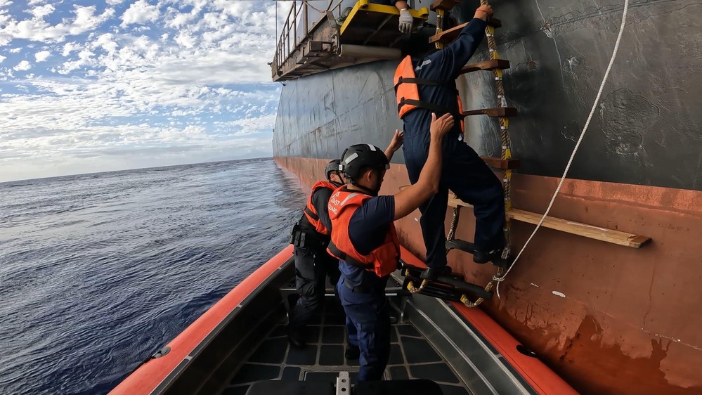 U.S. Coast Guard Cutter Joseph Gerczak assists two Ecuadorian SAR survivors