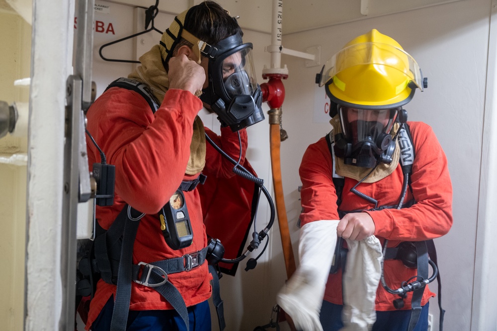 Coast Guard Cutter Midgett conducts damage control drill