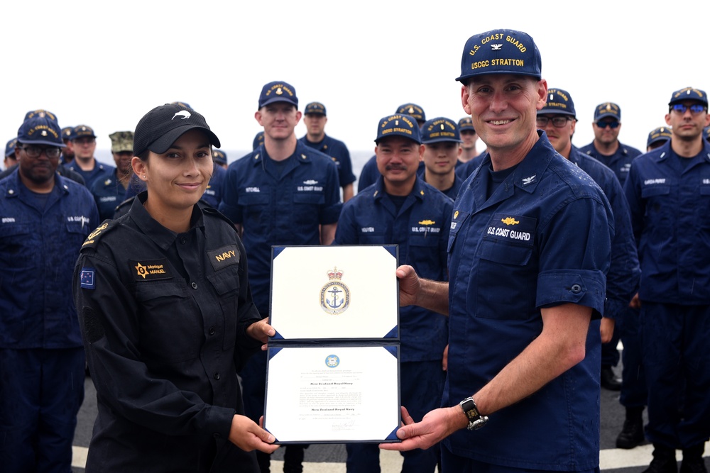 U.S. Coast Guard Cutter Stratton welcomes New Zealand Navy Sailors aboard for Western Pacific Patrol