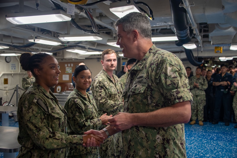 USS America (LHA 6) Holds All Hands Call With ESG 7